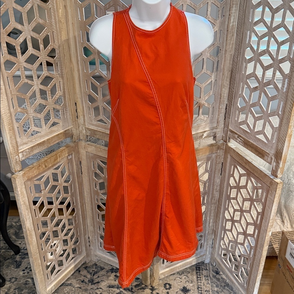 Bileu Anthropologie Sleeveless Orange A-Line Dress with Contrast Stitching sz 8 - Picture 5 of 12